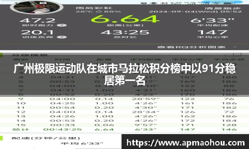 广州极限运动队在城市马拉松积分榜中以91分稳居第一名